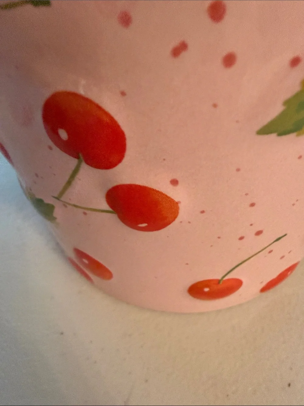 Pink Cherry Ceramic Coffee Mug with Red Interior